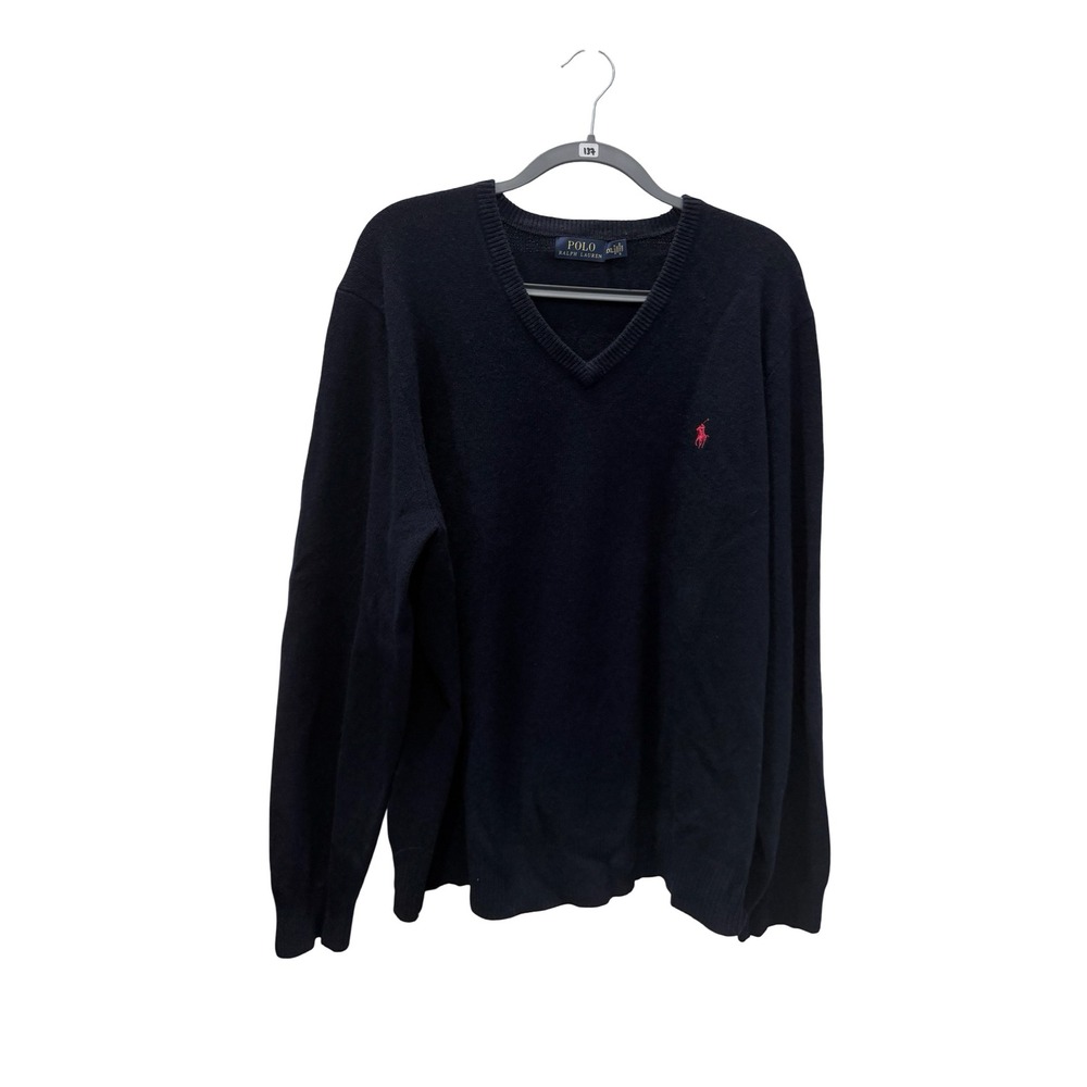 Polo Ralph Lauren Mens XL Navy Blue 100% Lambswool V-Neck Sweater Red Pony Logo